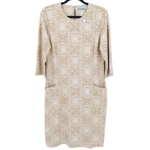 J. McLaughlin Dress Womens Large Cream Tan Geometric Pockets New